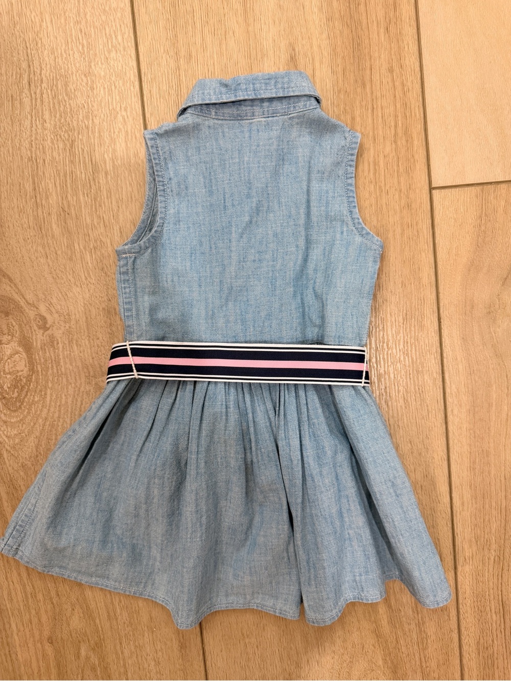 Polo by Ralph Lauren Light Blue Chambray Dress with Navy & Pink Striped Belt - Picture 8 of 8